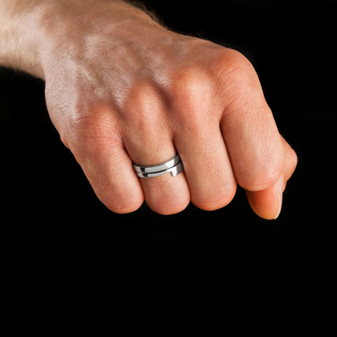 Dueros Two Ring Sterling Silver on man's finger