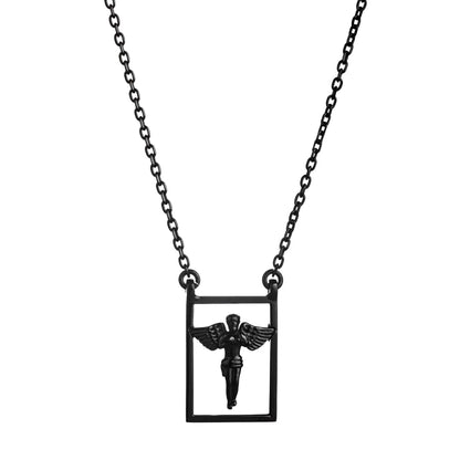 Dueros guardian Angel Necklace Black polished stainless steel for men and women