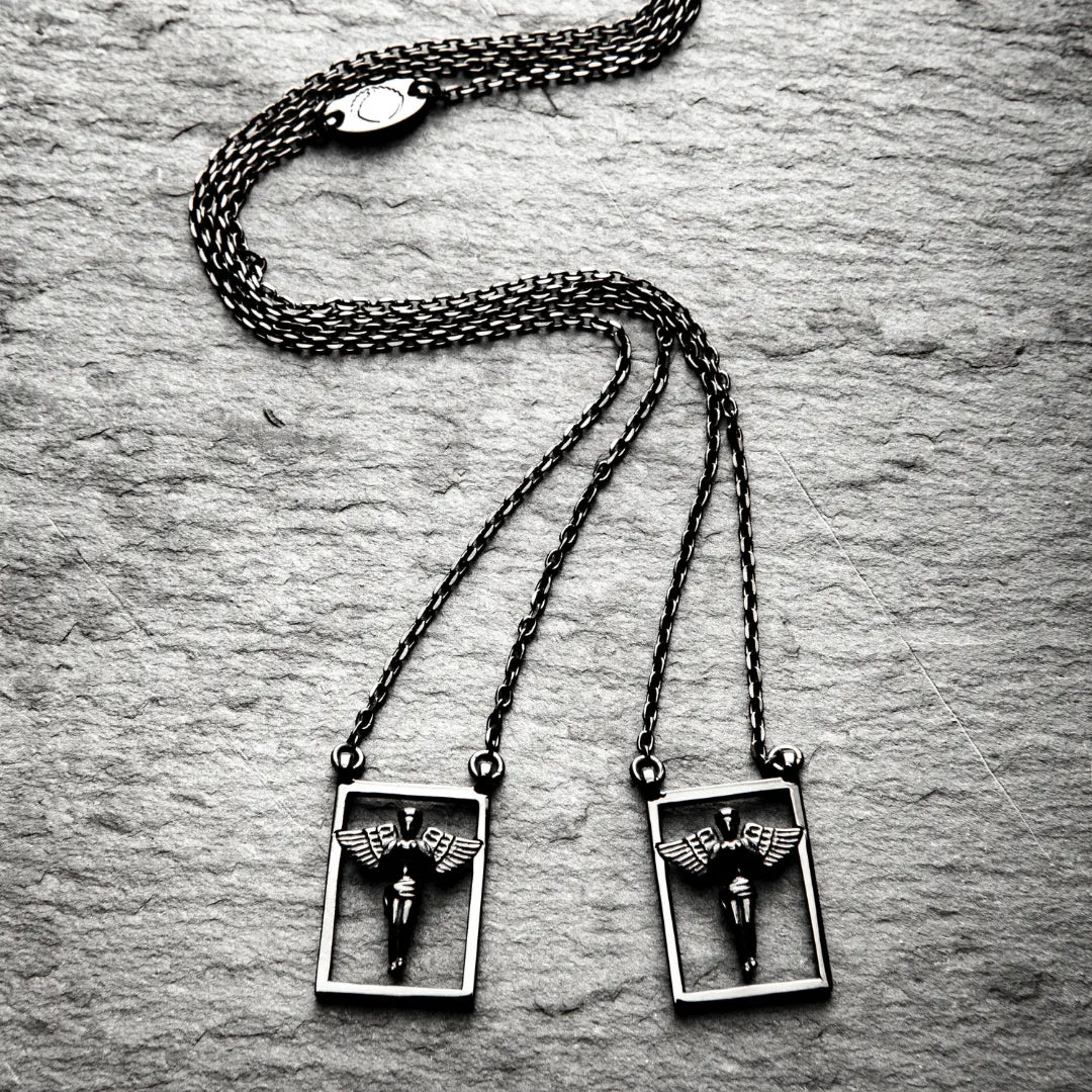 Dueros guardian Angel Necklace Black polished stainless steel for men and women