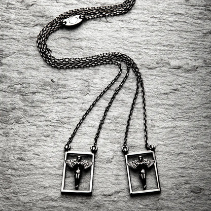 Dueros guardian Angel Necklace Black polished stainless steel for men and women