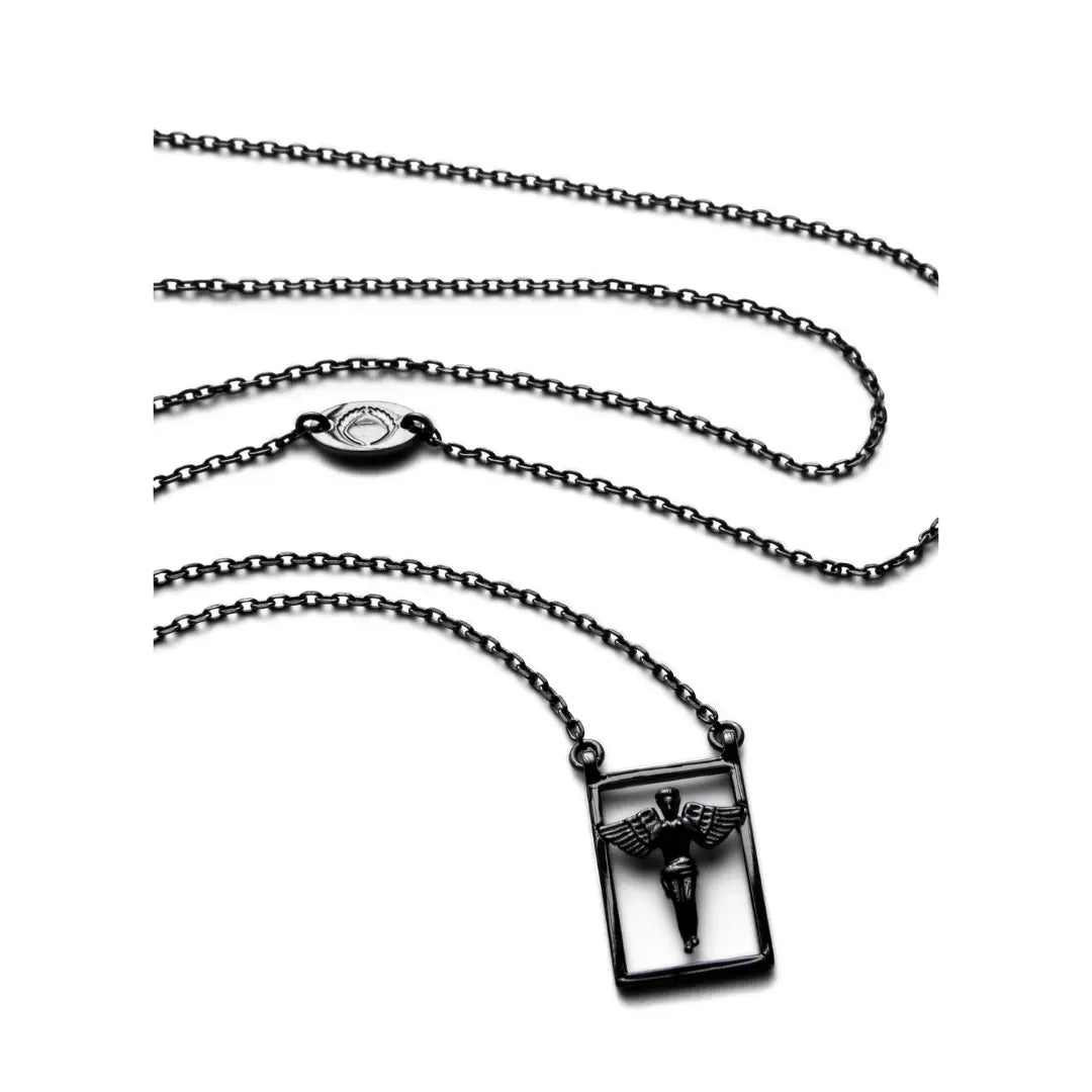 Dueros guardian Angel Necklace Black polished stainless steel for men and women